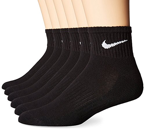 Nike Mens Performance Cushion Quarter Socks (6 Pairs), Black/White, Large