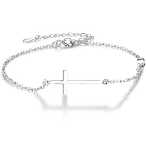 boniris 925 sterling silver cross bracelet womens in good faith cz chain bracelet with cross for confirmation anniversary birthday