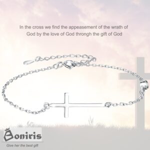 Boniris 925 Sterling Silver Cross Bracelet Womens in Good Faith CZ Chain Bracelet with Cross for Confirmation Anniversary Birthday