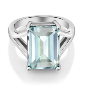 Gem Stone King 925 Sterling Silver Sky Blue Simulated Aquamarine Ring For Women (6.64 Cttw, Emerald Cut 14X10MM, Available in size 5, 6, 7, 8, 9)