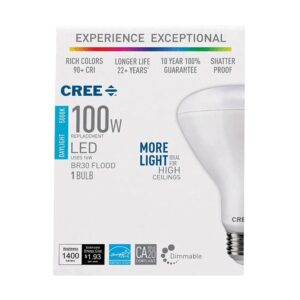 Cree Lighting Exceptional Series BR30 Bulb, 5000K Dimmable LED Bulb, 100W + 1400 Lumens, Daylight, 1 Pack