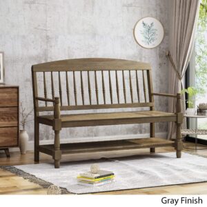 Christopher Knight Home Eddie Indoor Farmhouse Acacia Wood Bench with Shelf, Gray Finish