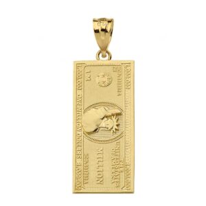 solid 14k yellow gold one million dollar bill currency pendant