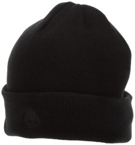 timberland men's cuffed beanie with embroidered logo, black, one size