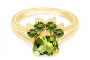 wishrocks heart & round cut simulated peridot paw print ring jewelry for women in 14k yellow gold over sterling silver ring size- 11.5