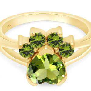 Wishrocks Heart & Round Cut Simulated Peridot Paw Print Ring Jewelry For Women In 14k Yellow Gold Over Sterling Silver Ring Size- 11.5