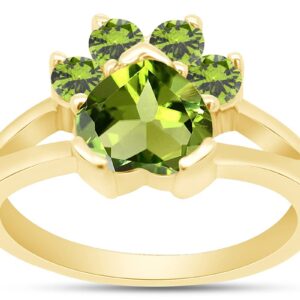 Wishrocks Heart & Round Cut Simulated Peridot Paw Print Ring Jewelry For Women In 14k Yellow Gold Over Sterling Silver Ring Size- 11.5