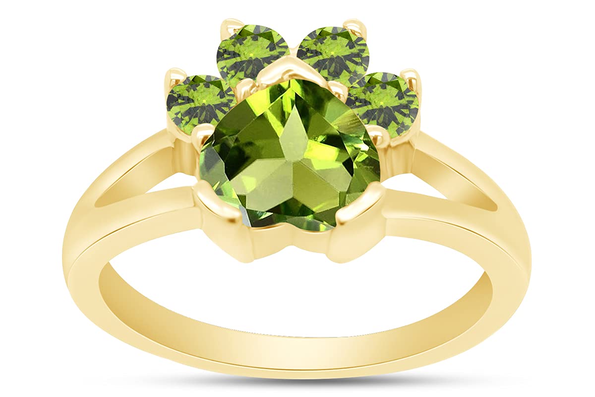 Wishrocks Heart & Round Cut Simulated Peridot Paw Print Ring Jewelry For Women In 14k Yellow Gold Over Sterling Silver Ring Size- 11.5