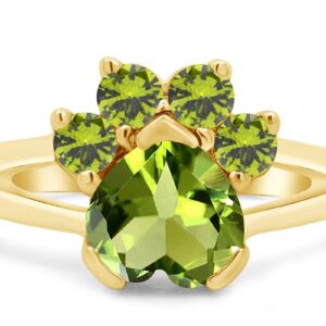 Wishrocks Heart & Round Cut Simulated Peridot Paw Print Ring Jewelry For Women In 14k Yellow Gold Over Sterling Silver Ring Size- 11.5