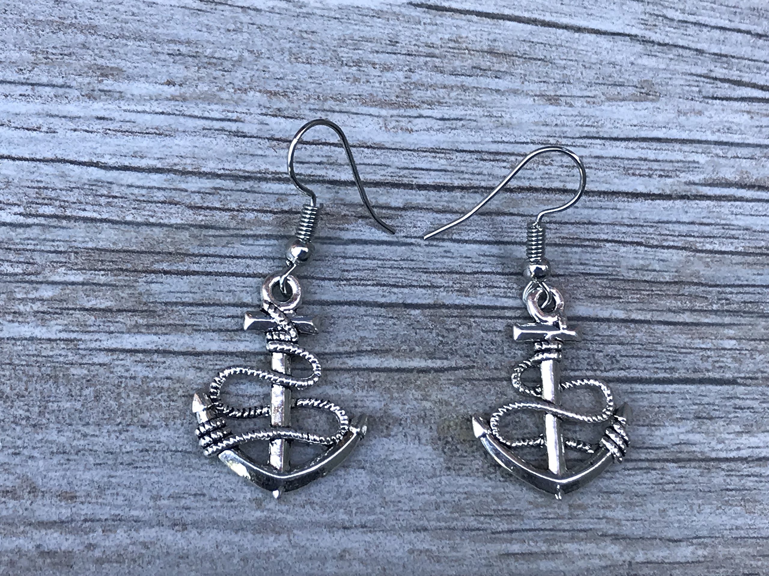 Infinity Collection - Nautical Anchor Charm Earrings & Bracelet for Women, Navy and White Anchor Braided Bracelet - Weaved Leather Rope with Ship Wheel, Infinity, and Anchor Charm Bracelet