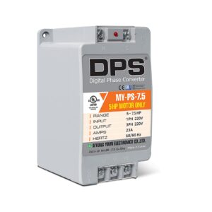 DPS Single-Phase to 3-Phase Converter, My-PS-7.5 Model Must Be Only Used on 5HP(3.7kW) 15 Amps 200-240V 3-Phase Motor, One Must Be Used on One Motor Only, Input/Output 200V-240V, Digital Type