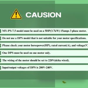 DPS Single-Phase to 3-Phase Converter, My-PS-7.5 Model Must Be Only Used on 5HP(3.7kW) 15 Amps 200-240V 3-Phase Motor, One Must Be Used on One Motor Only, Input/Output 200V-240V, Digital Type