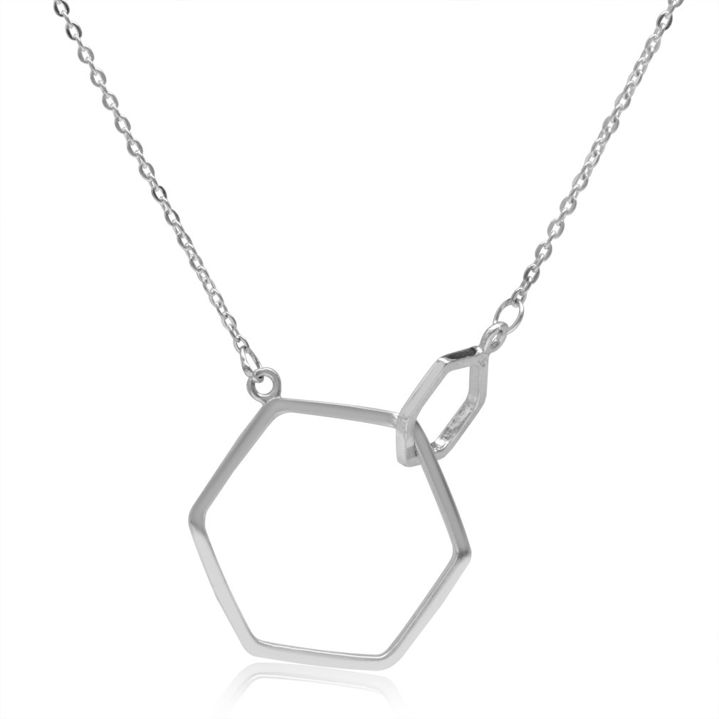 Silvershake 925 Sterling Silver Hexagon Geometric Minimalist Pendant with 16 to 18 Inch Chain Necklace