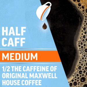 Maxwell House Half Caff Medium Roast Ground Coffee with 1/2 the Caffeine (2 ct Pack, 25.6 oz Canisters)