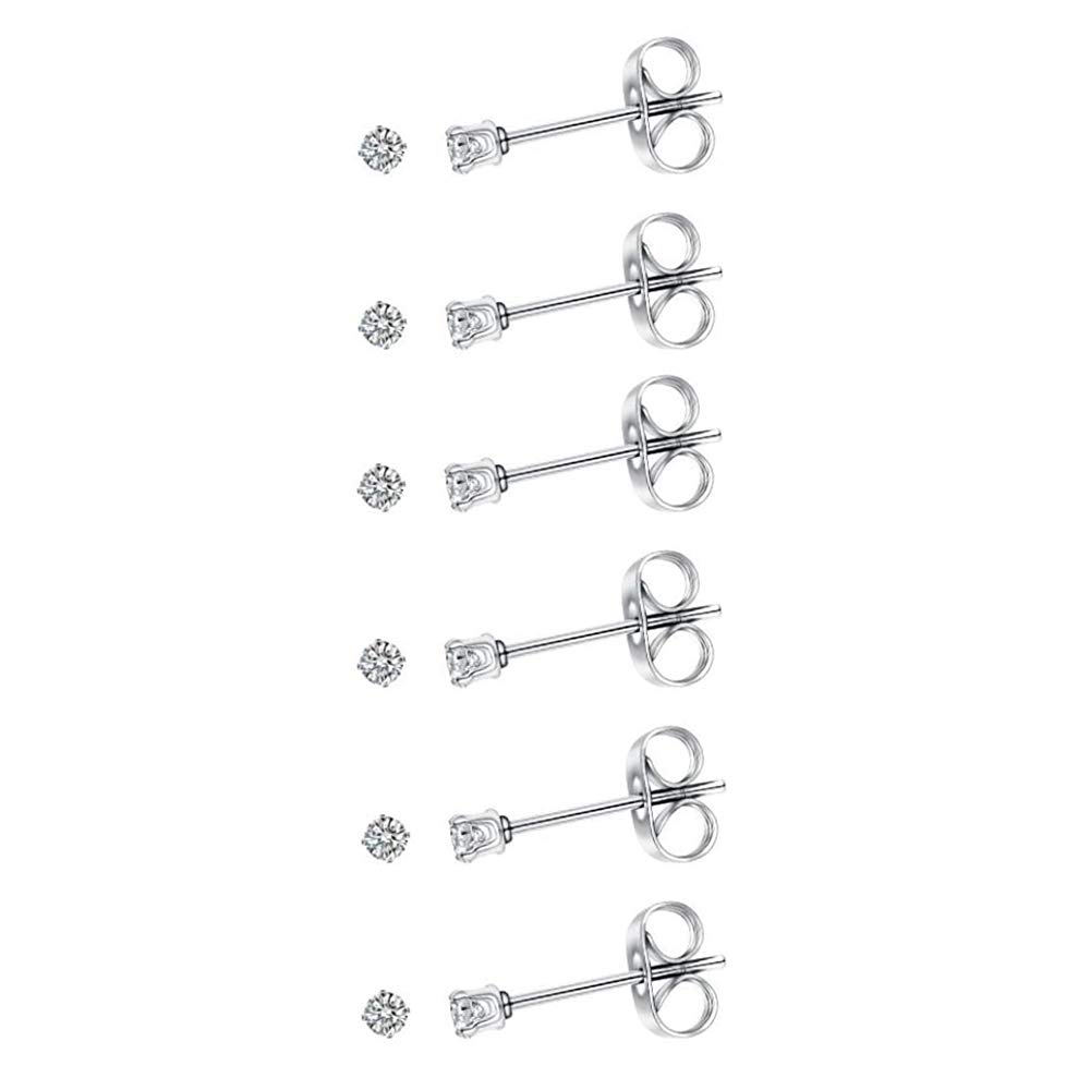 2mm Tiny Cubic Zirconia Ball Stud Earrings For Women Stainless Steel CZ Post Hypoallergenic (6Paris CZ)