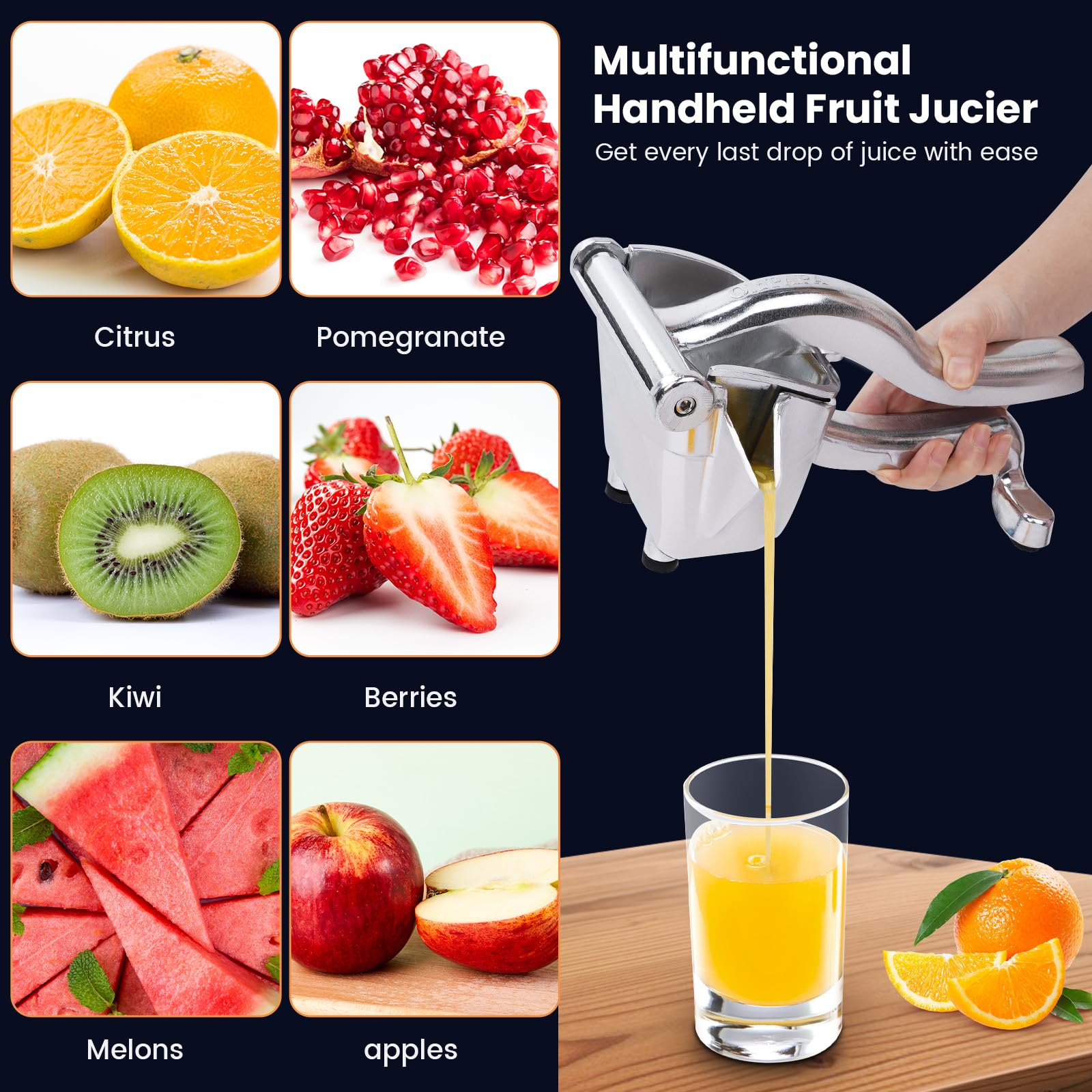 Lemon Squeezer Heavy Duty Juicer Hand Press Premium Quality Lemon Squeezer Manual Citrus Press Juice Extractor Lemon Lime Juicer Handheld Orange Juice Squeezer Fruit Juicer-Silver