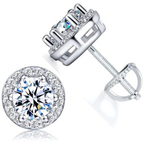 Cubic Zirconia Halo Earrings for Women Men 18K White Gold Plated Simulated Diamond Hypoallergenic for Sensitve Ears Piercing CZ Studs