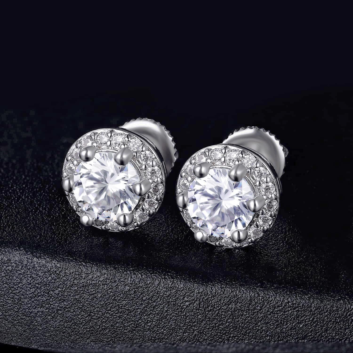 Cubic Zirconia Halo Earrings for Women Men 18K White Gold Plated Simulated Diamond Hypoallergenic for Sensitve Ears Piercing CZ Studs