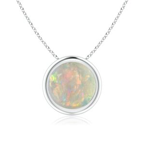 Angara Bezel-Set Round Opal Solitaire Pendant Necklace for Women in 14K White Gold (Grade-AAAA | Size-8mm) October Birthstone | Jewelry Gift for Women | Birthday | Wedding | Anniversary