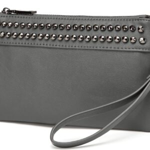 VASCHY Wristlet Clutch Purses, Large Studs Soft Vegan Leather Crossbody Evening Clutch Wallet for Women Gray