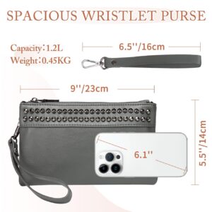 VASCHY Wristlet Clutch Purses, Large Studs Soft Vegan Leather Crossbody Evening Clutch Wallet for Women Gray