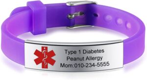 jf.jewelry personalized medical alert id bracelet | silicone & stainless steel medical emergency bracelet free engraved,adjustable 5.0-7.5 inches