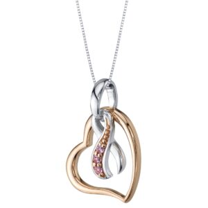 peora breast cancer awareness heart ribbon fight, hope, survive pendant necklace for women with created pink sapphire, sterling silver