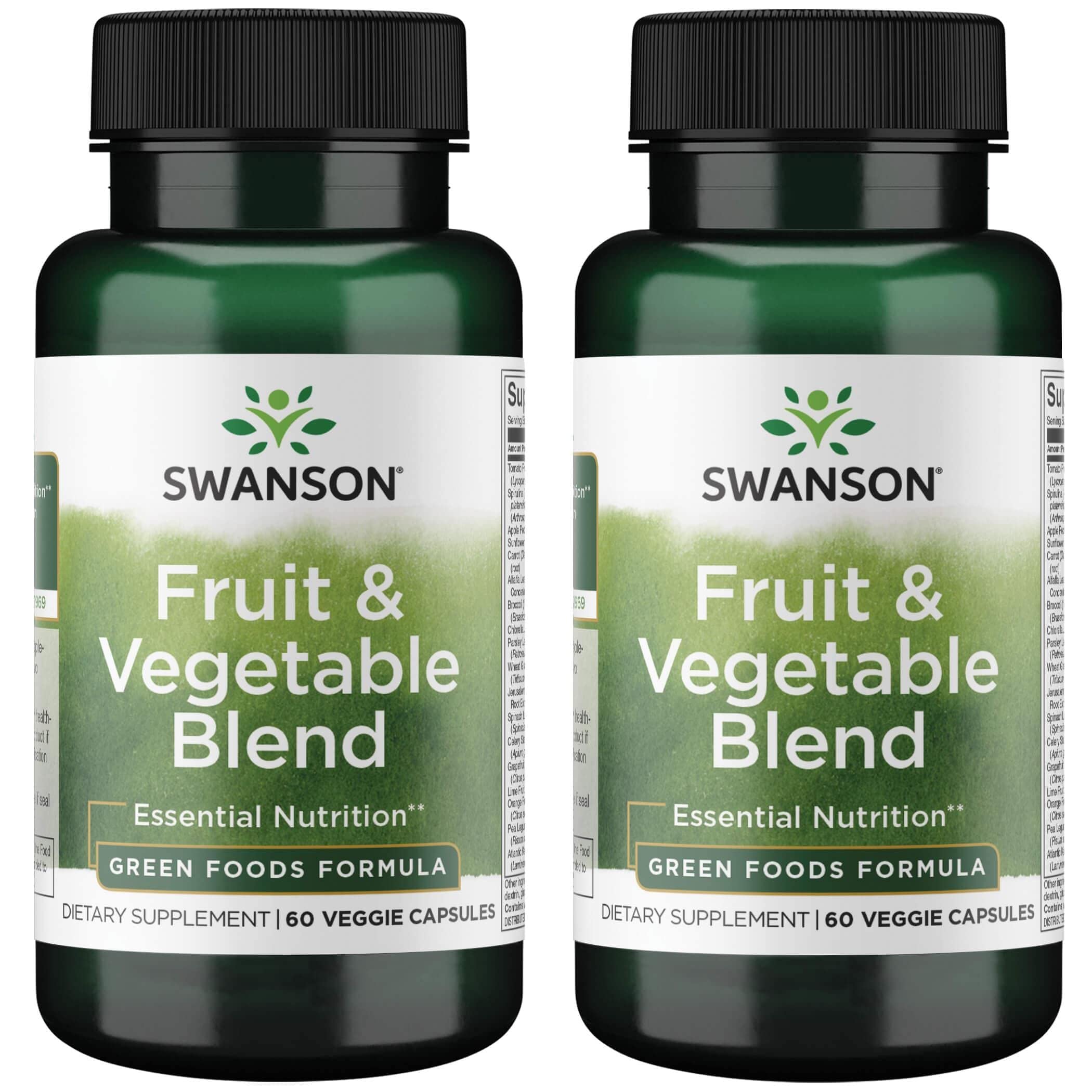 Swanson Fruit & Vegetable Blend - Natural Blend of Over 25 Fruits and Veggies Delivering Essential Nutrients - Powerful Green Foods Veggie Supplement - (60 Veggie Capsules) 2 Pack