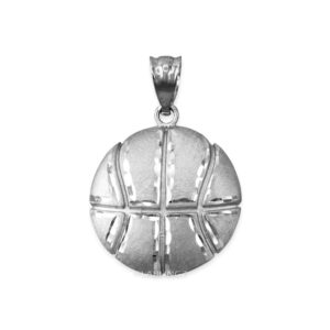 LA BLINGZ 10K White Gold Basketball Satin DC Pendant