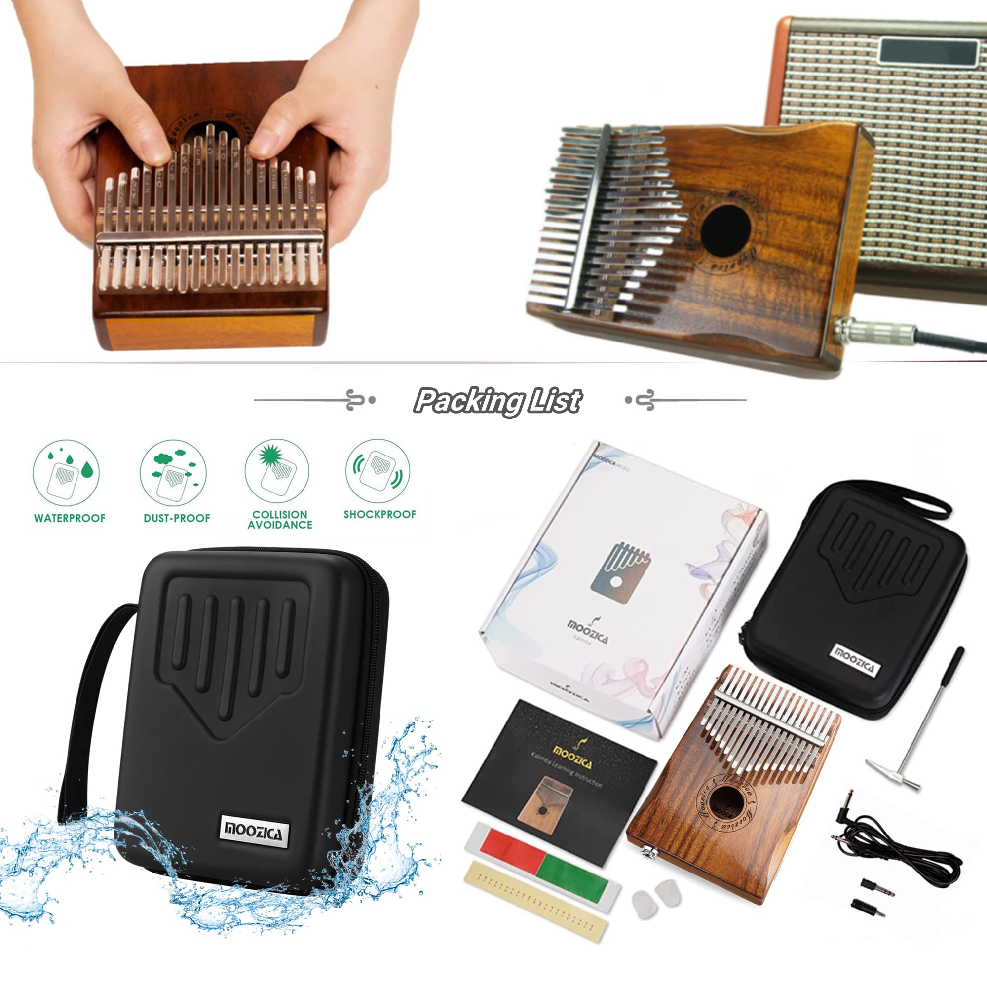 MOOZICA 17-Key EQ Kalimba, Solid Koa Wood Electric Kalimba Thumb Piano With Built-in Pickup and Professional Kalimba Case (K17K-EQ)