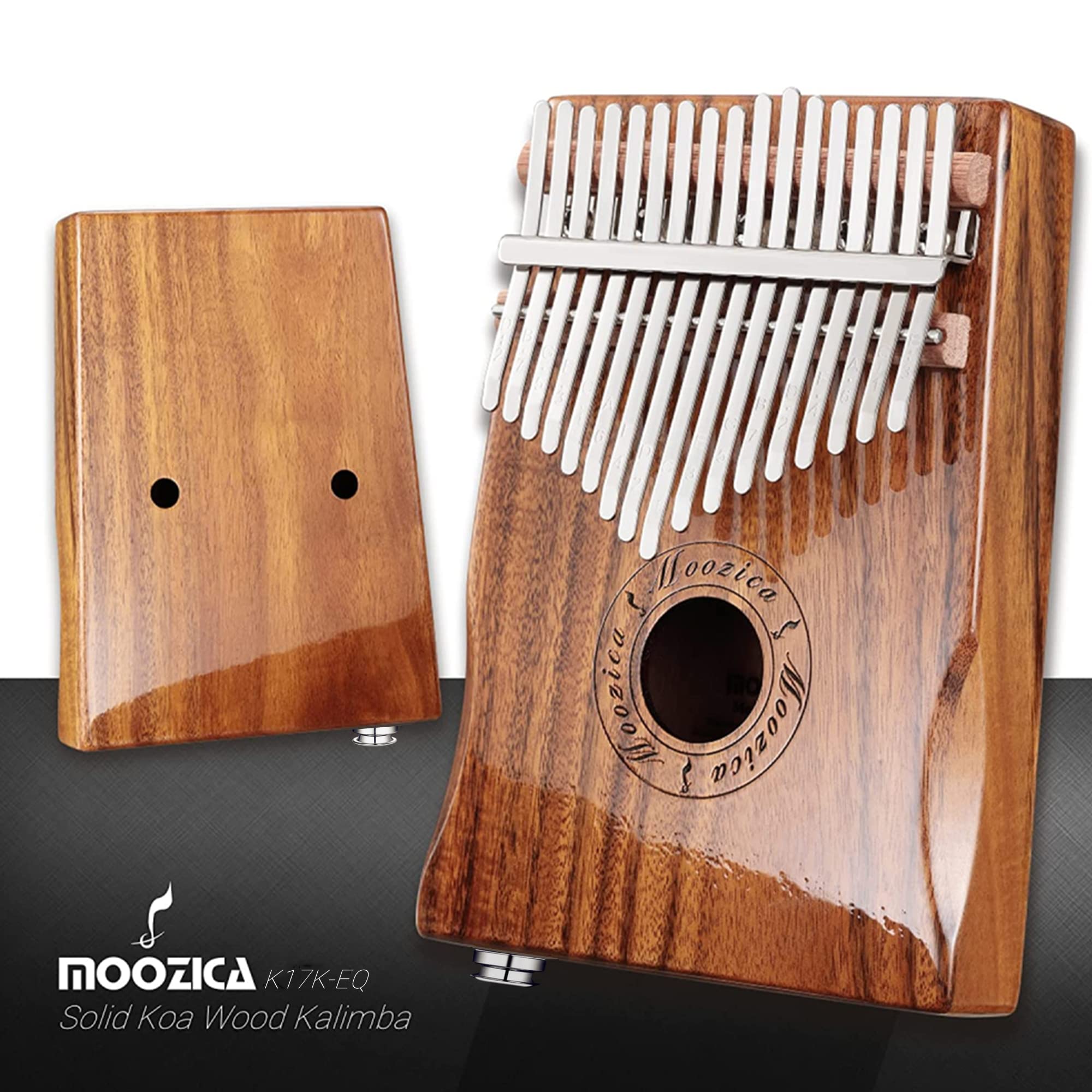 MOOZICA 17-Key EQ Kalimba, Solid Koa Wood Electric Kalimba Thumb Piano With Built-in Pickup and Professional Kalimba Case (K17K-EQ)