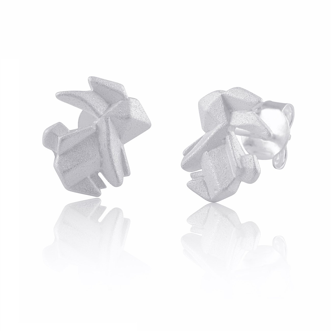 Sterling Silver Origami Bunny Rabbit Stud Earrings for Adult Women and Teen Ladies