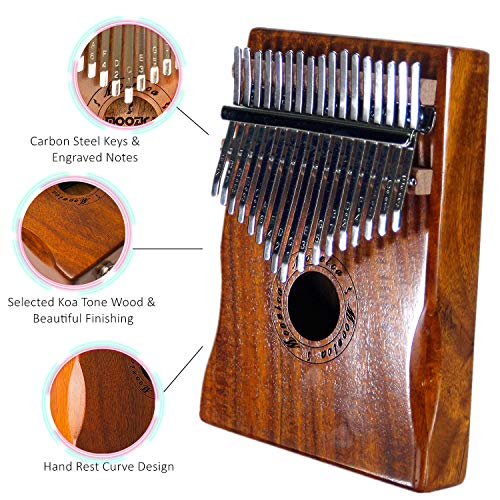 Moozica 17 Keys Kalimba Marimba, Solid Koa Wood Professional Thumb Piano Musical Instrument (Koa-K17K)