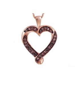 brandy diamond 18k rose gold silver chocolate brown diamond loving you forever heart pendant fine necklace 1/3 ctw.