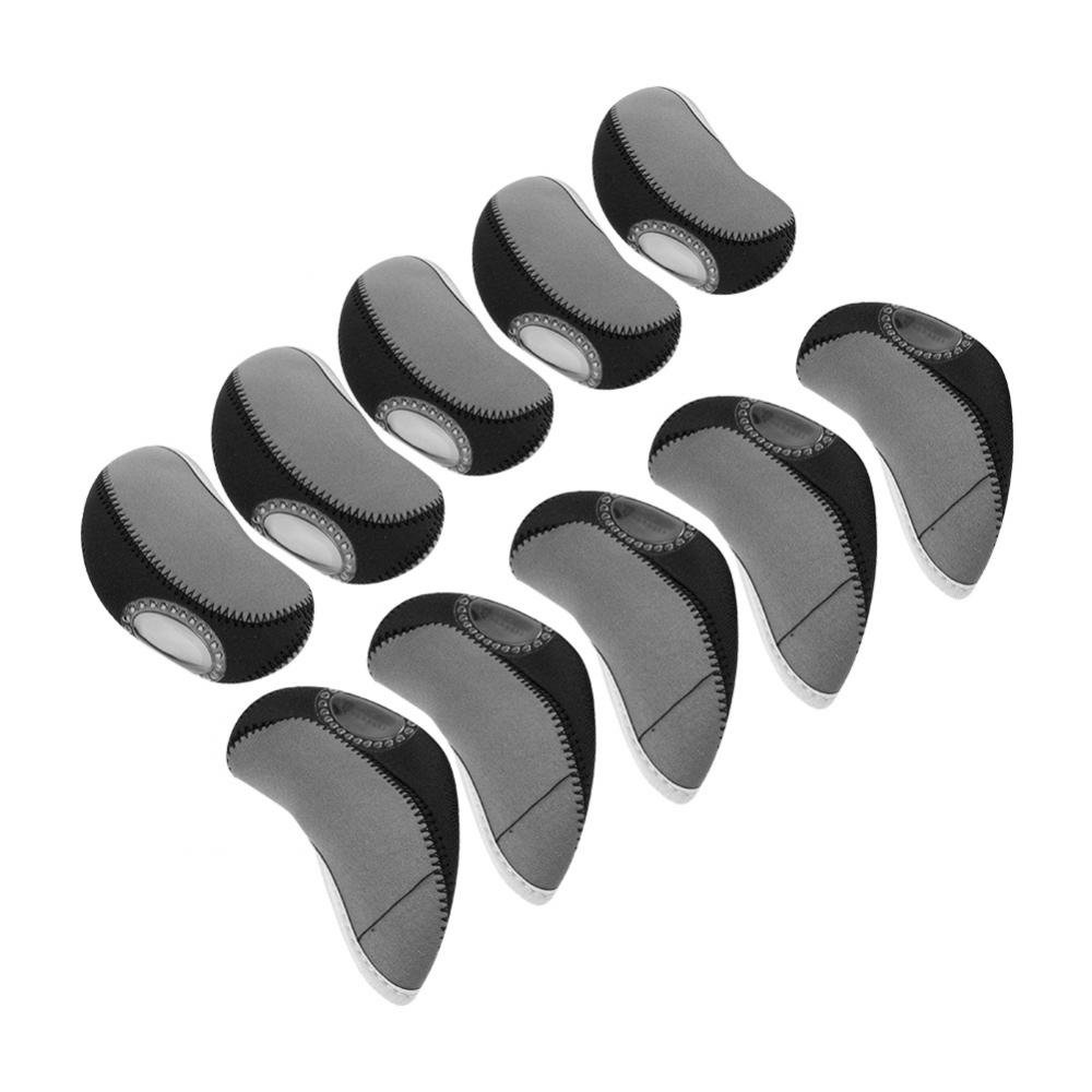 Dilwe 10 Pcs Putter Protector, Wedge Neoprene Iron Head Cover with Zipper Long Neck See Through Window Covers (Gray+Black)