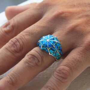 VY JEWELRY 925 Sterling Silver Blue Opal Ring - Made in Thailand - Size 9