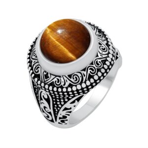 5.78cts solitaire natural tiger eye 925 silver plated ring size 11 for women, brown stone june birthstone ring jewelry gift for women mom wife