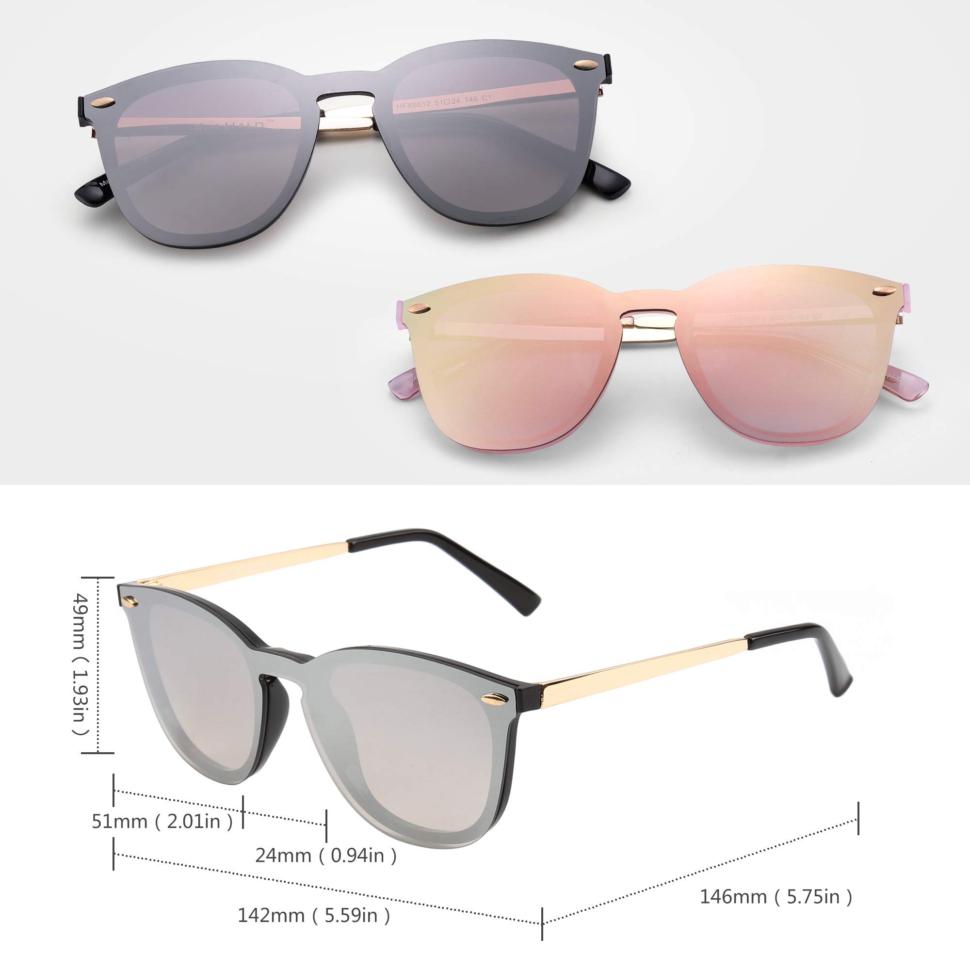 JIM HALO Trendy Rimless Mirrored Sunglasses Reflective Sun Glasses for Women Men 2 Pack (Mirror Silver & Mirror Pink)