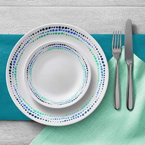 Corelle Vitrelle 18-Piece Service for 6 Dinnerware Set, Triple Layer Glass and Chip Resistant, Lightweight Round Plates and Bowls Set, Ocean Blue