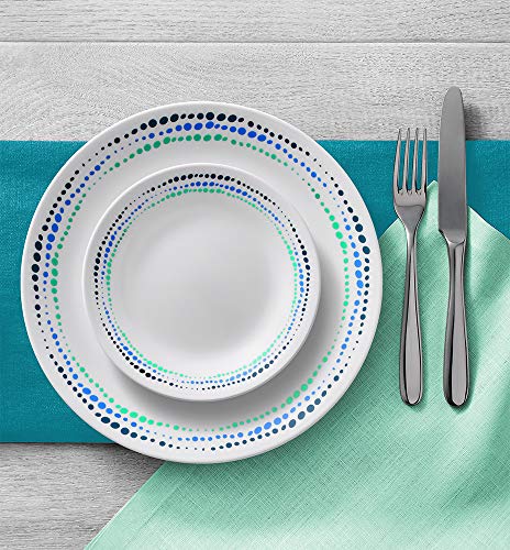 Corelle Vitrelle 18-Piece Service for 6 Dinnerware Set, Triple Layer Glass and Chip Resistant, Lightweight Round Plates and Bowls Set, Ocean Blue