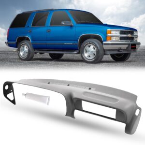 dashskin molded plastic dash cover compatible with 1997-2000 c1500/k1500 tahoe suburban yukon & 1997-2000 escalade in medium grey - easy cracked dashboard fix - made in america