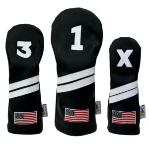 sunfish leather golf headcover set driver fairway hybrid usa flag america