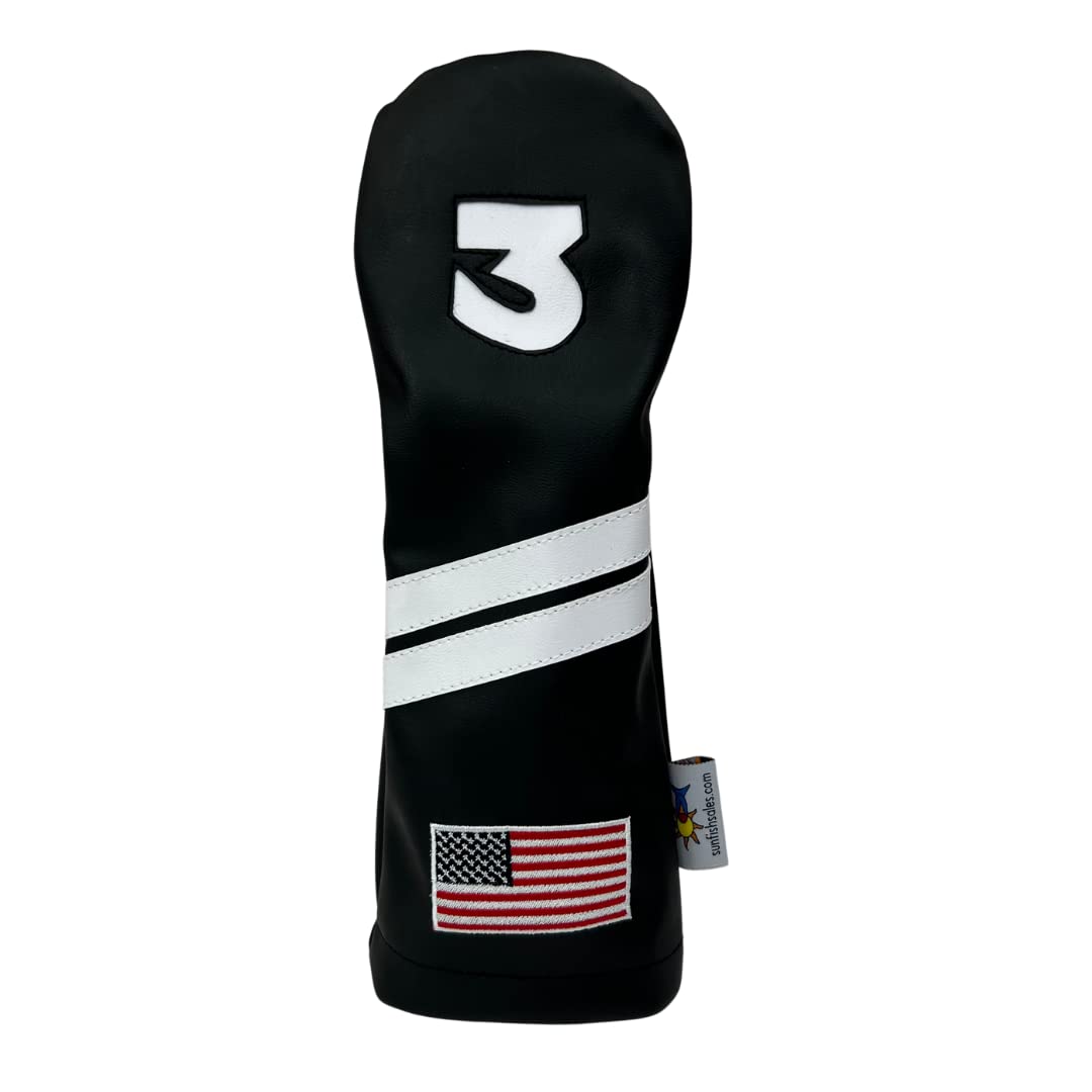 Sunfish Leather Golf Headcover Set Driver Fairway Hybrid USA Flag America