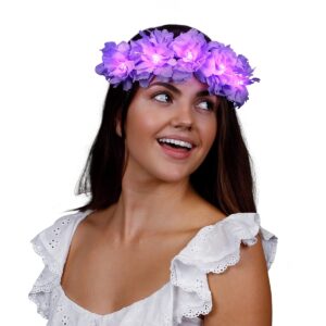 violet light up festival flower crown headband with purple led lights