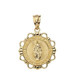 religious jewelry 14k yellow gold miraculous medal of blessed virgin mary round pendant