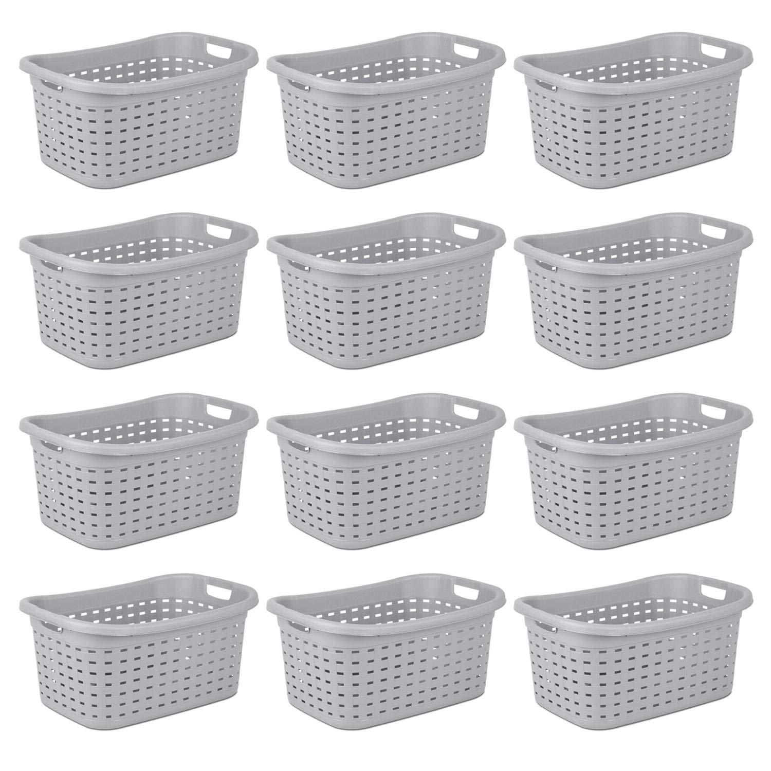 Sterilite Cement Gray Durable Weave Laundry Basket with Wicker Pattern (12 Pack)