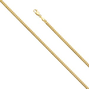 Wellingsale 14K Solid Yellow Gold 2mm Miami Cuban Link Curb Chain with Lobster Claw Clasp - 24" Inches