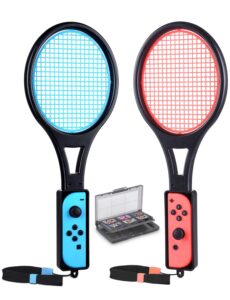 tendak tennis racket for nintendo switch joy-con, game accessories for mario tennis aces game with 12 in 1 game card case (2 pack, black)