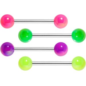 Body Candy Mens Womens 4PCS Stainless Steel Acrylic Neon Ball Barbell Tongue Rings Piercing Jewelry