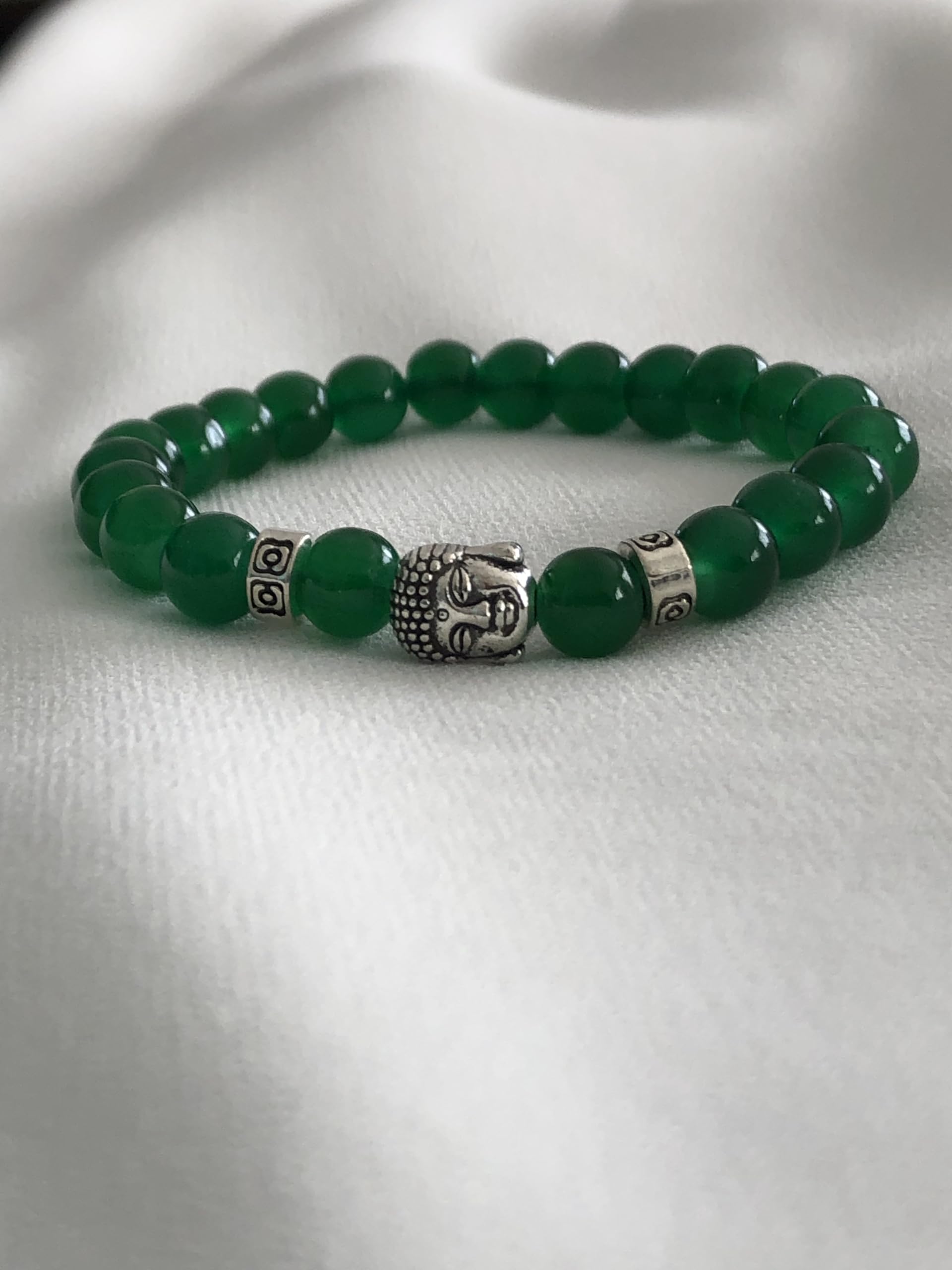 Secret for Longevity Dark Green Chinese Synth Jade Jadeite Buddha Zen Buddhist Prayer 8mm Beads Mens Womens Stretch Good Luck Yoga Bracelet